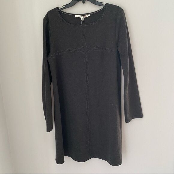 Studio M Topstitched Ponte Flare Dress High Neck Long Sleeve Gray size L - Picture 1 of 3
